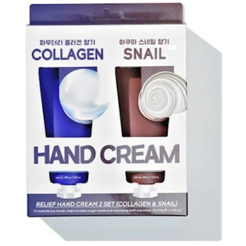 TENZERO Korean Set of 2 Relief Hand Cream - Collagen & Snail - 3.5oz Ea